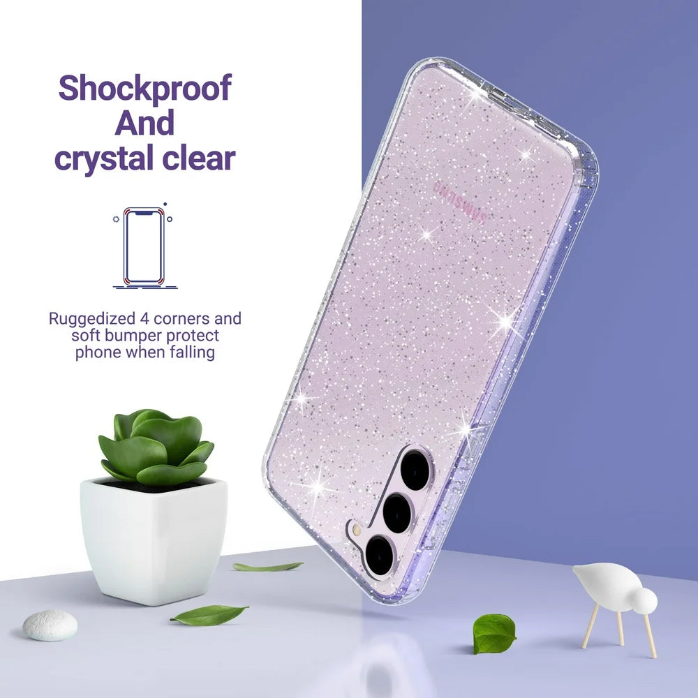 Samsung Galaxy S23 Case Clear, Cute Shockproof Bumper Sturdy Phone Case for Galaxy S23 5G 6.1 Inch 2023 for Women Girls, Glitter