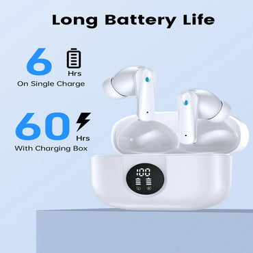 Wireless Earbuds, Bluetooth Headset 60 Hours of Battery Life with Noise Cancellation Clear Calls Built-In Microphone IPX7 Waterproof V5.3 Bluetooth Earbuds Stereo Earbuds for Sports and Work