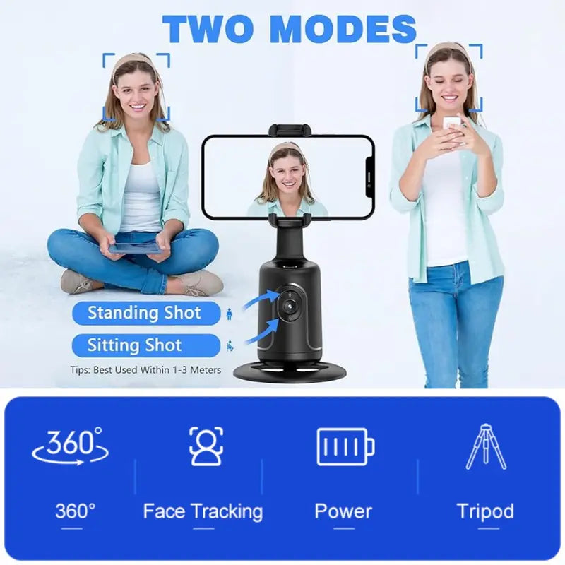 360° Auto Face Body Tracking Phone Holder Smart Shooting Stand Tripod with Remote , No App Required , USB Rechargeable , for Iphone Samsung, for Video Live Vlog Stream , Valentine'S Day Gift Accessories Selfie