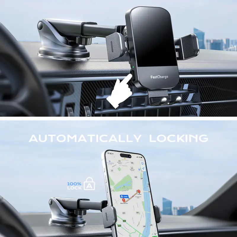 Wireless Car Charger, Chgeek 15W Qi Fast Charging 360° Adjustable Auto Clamping Car Phone Mount Windshield Dashboard Air Vent Phone Holder Fit for Iphone 15 14 13 12 11 Pro Max, for Samsung Galaxy S24 S23 S22 S 21 S20 S10+ S9+ Note 9 Cellphone Smartphone