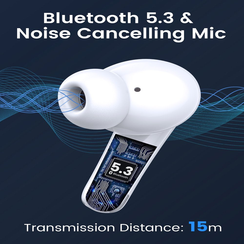 Wireless Earbuds, Bluetooth Headset 60 Hours of Battery Life with Noise Cancellation Clear Calls Built-In Microphone IPX7 Waterproof V5.3 Bluetooth Earbuds Stereo Earbuds for Sports and Work