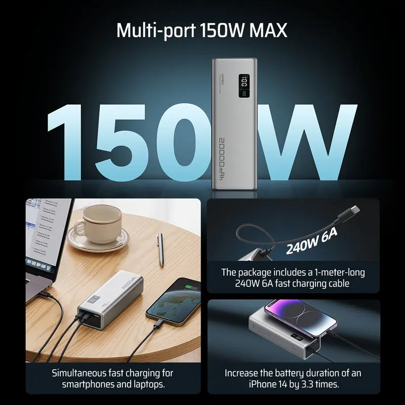 CUKTECH 15 Power Bank, 100W 20000Mah High Capacity Battery, Portable 3-Port PD3.0 PPS Fast Charging Power Bank, Compatible with Laptops, Iphone 15/14/13/12 Series, Macbook, Samsung, Dell, and More