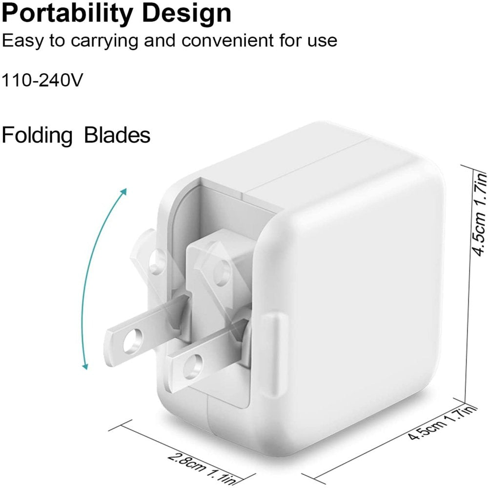 Ipad Charger Iphone Charger-Apple Mfi Certified-12W USB Wall Charger Foldable Portable Travel Plug with USB Charging Cable Compatible with Iphone, Ipad, Ipad Mini, Ipad Air 1/2/3, Airpod Ipad Charger