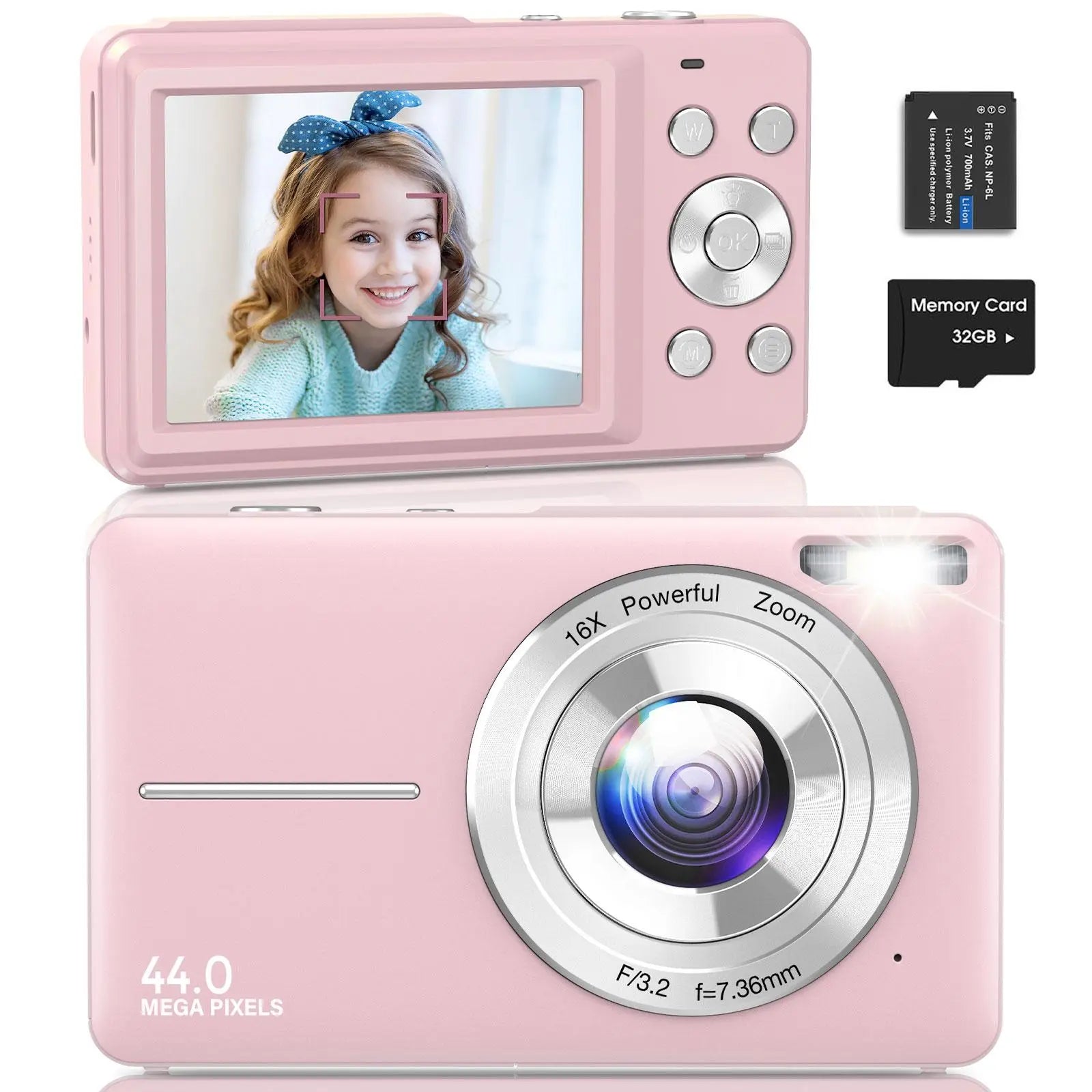 DC403 Recording Digital Camera for Music Festival, 1 Piece Multi-Functional 1080P & 44MP Digital Camera for Mother'S Day Gift, Ff(F/3.2, F=7.36Mm), 32G Memory Card, 16X Zoom Digital Cameras, Compact Portable Mini Camera for Teens & Beginners Spring Gifts