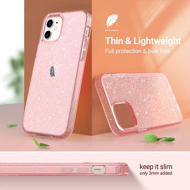 Iphone 12 Case, Iphone 12 Pro Case, Anti-Scratch Shockproof Bumper Slim Phone Case for Apple Iphone 12 / 12 Pro, Pink Glitter