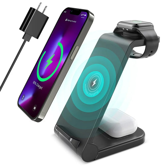 Wireless Charger, 23W 3 in 1 Wireless Charging Station, Fast Charging Dock for Iphone 15/14/13/12/11 Pro Max/X/Xs Max, Airpods 3/2/Pro, Iwatch Series 8/7/6/5/SE/4/3/2, Samsung Phones Charger Stand