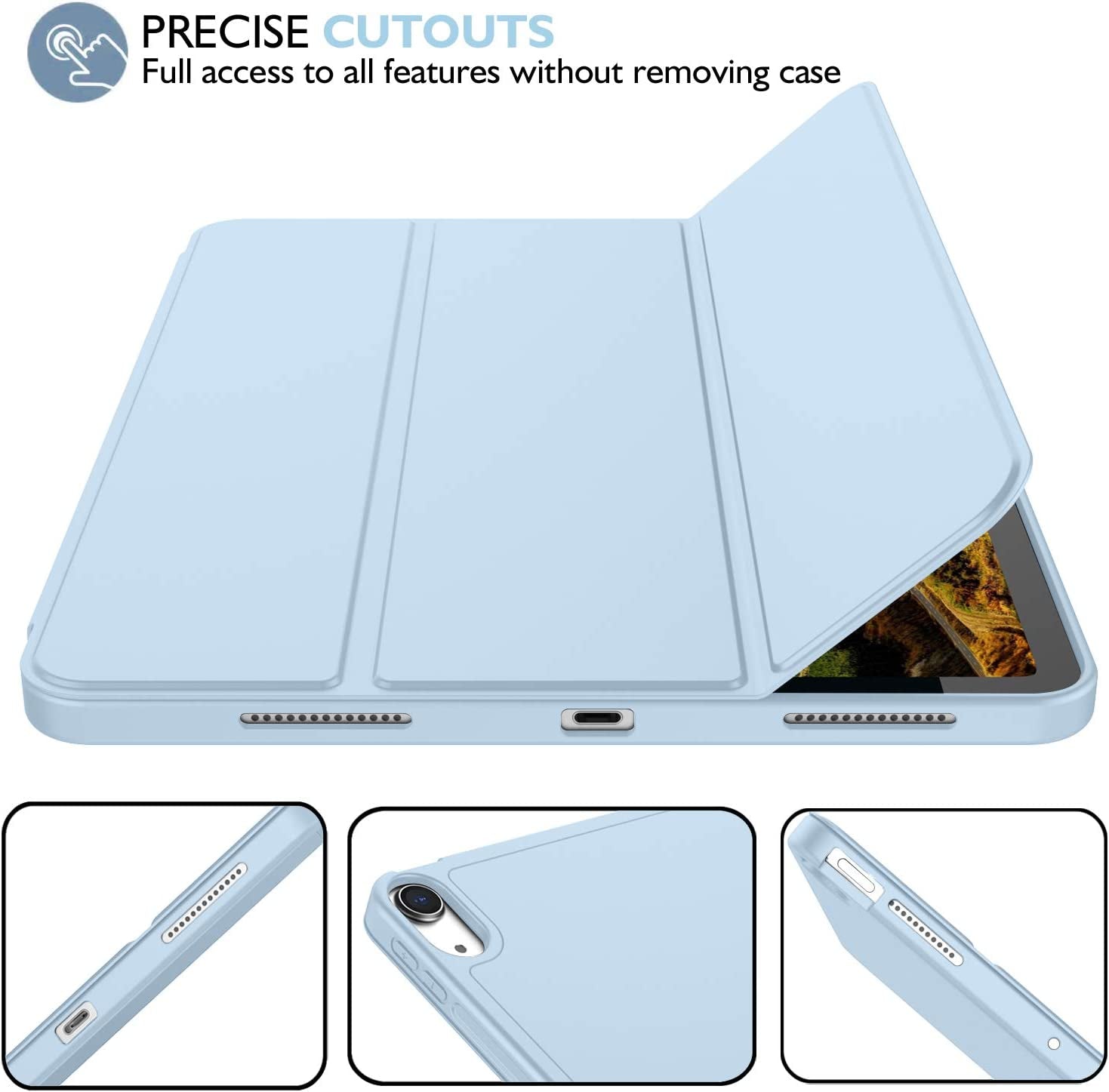 New Ipad Air 5Th Generation Case 2022/Ipad Air 4Th Generation Case 2020 10.9 Inch with Pencil Holder [Support Touch ID and Ipad 2Nd Pencil Charging], Trifold Stand Smart Case (Sky Blue)