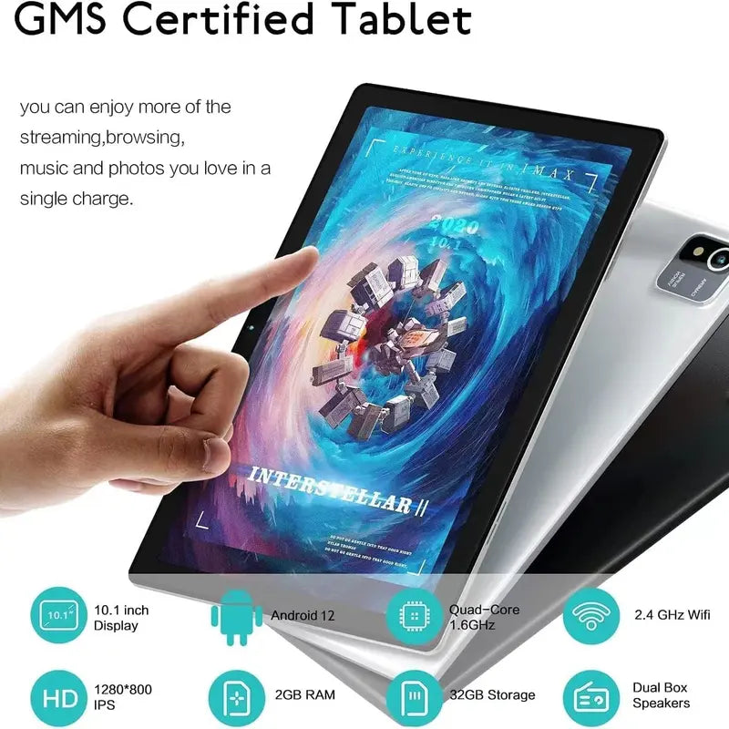 Tablet 10.1 Inch Android 12 Quad Core 64GB ROM 1280X800 IPS Display 5000Mah Tablets