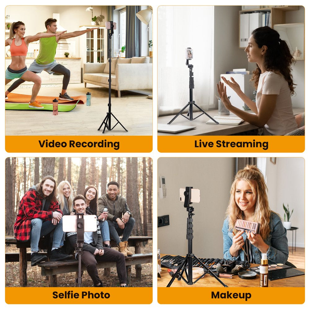 65.3" Phone Tripod Stand Mobile Selfie Tripod Stick with Remote Bluetooth Phone Clamp Travel Lightweight Smartphone Tripod Stand for Cell Phone Compact Camera Ring Light Video Recording Filming