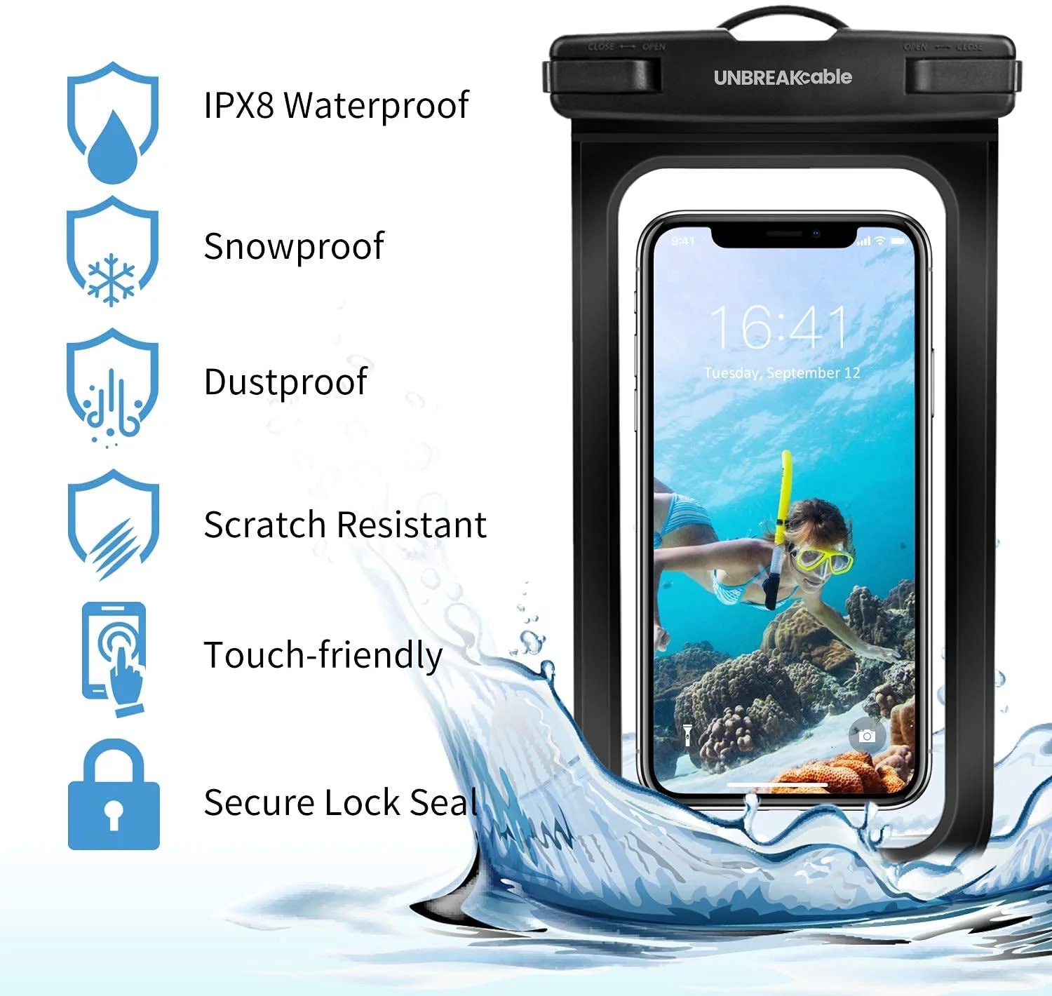 Waterproof Phone Pouch, IPX8 Universal Waterproof Phone Case [2 Pack] Cellphone Dry Bag for Iphone 15 14 SE 13 12 11 Pro Max XS Samsung Galaxy S24 and More up to 7" - Black