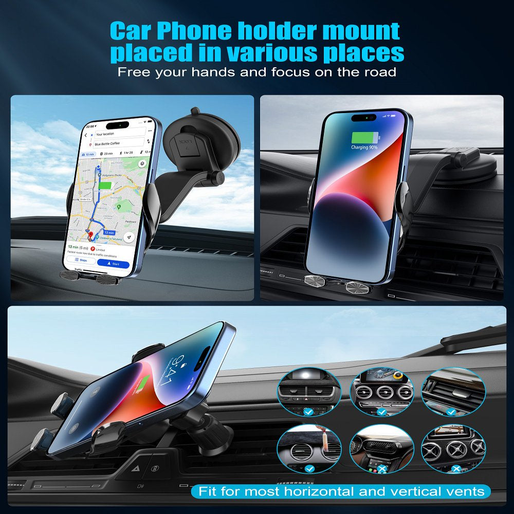 Wireless Car Charger, 15W Fast Charging Auto Clamping Car Charger Phone Mount, Windshield Dashboard Air Vent Car Phone Holder, Fit for Iphone, Samsung, Etc