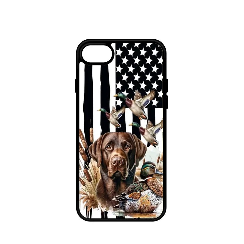 Duck Hunting Dog Flag Phone Case for Iphone 15, 14, 13, 11, X, XS, XS Max, XR, 8, 7, Pro, Pro Max, and plus Versions Accessories Durable Shockproof Protective