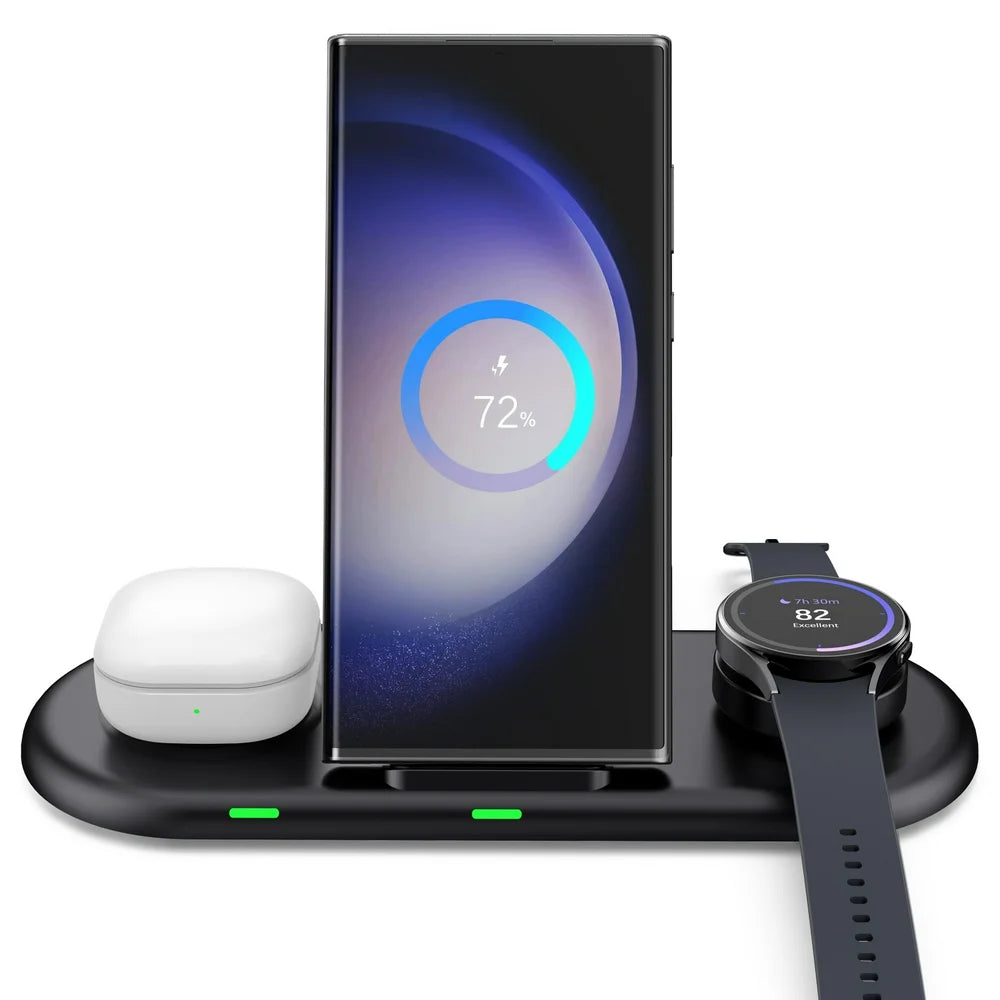 Wireless Charging Station for Samsung, 3 in 1 Wireless Charger for Samsung S24 Ultra/S24+/S24/S23 Ultra/S23 FE/Z Fold5/Z Flip 5/S22/S21, Galaxy Watch 6 Classic/6/5/5 Pro/4/3/1/Active 2 1, Galaxy Buds