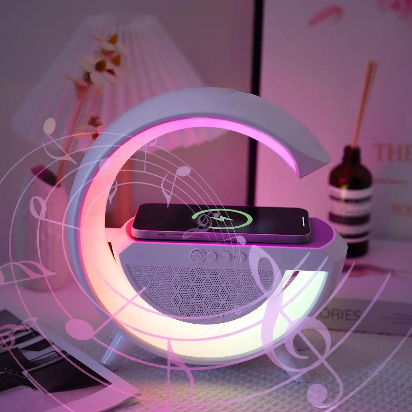 Day 10W Multifunctional Wireless Charger with Desk Lamp, 1 Piece LED Desk Night Light with Bluetooth-Compatible Speaker, Durable Mobile Cellphone Smartphone Charger with Room Ambient Light, LED Desk Night Light for Bedroom Dormitory Home Room Decor