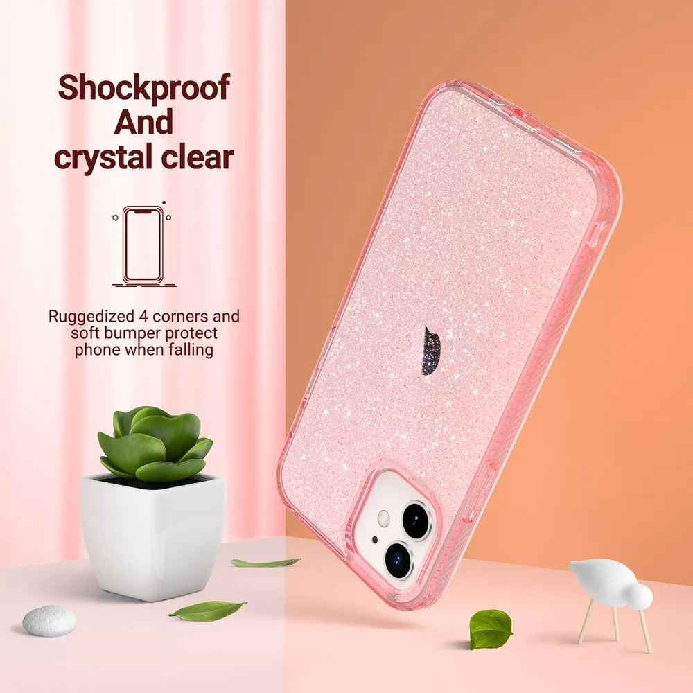 Iphone 12 Case, Iphone 12 Pro Case, Anti-Scratch Shockproof Bumper Slim Phone Case for Apple Iphone 12 / 12 Pro, Pink Glitter